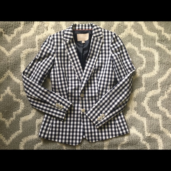 Sz 0 Banana Republic Checker Blazer Navy RN 54023 - Picture 8 of 8